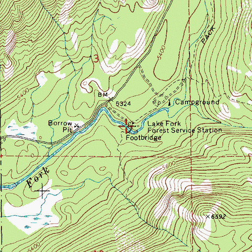 Topographic Map of Lake Fork Forest Service Station, ID