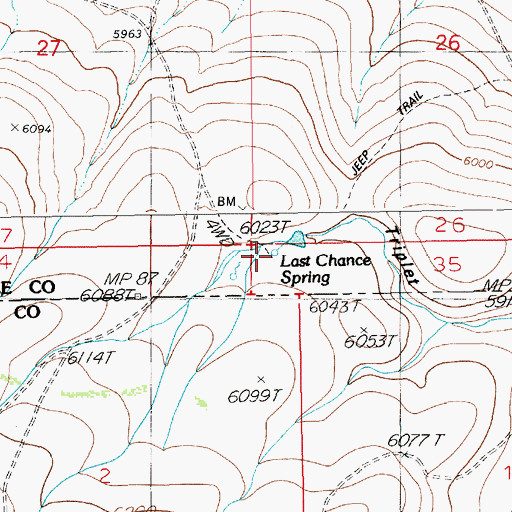 Topographic Map of Last Chance Spring, ID