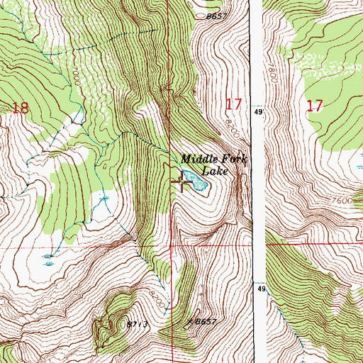 Topographic Map of Middle Fork Lake, ID