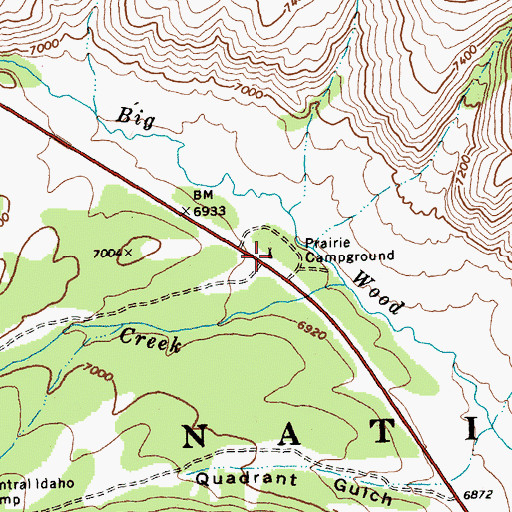 Topographic Map of Prairie Campground, ID