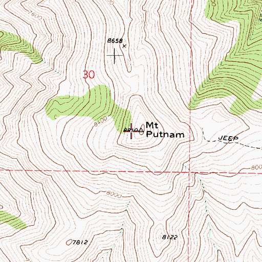 Topographic Map of Mount Putnam, ID