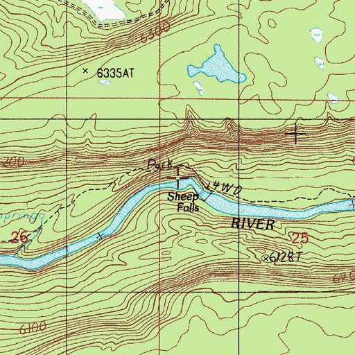 Topographic Map of Sheep Falls, ID