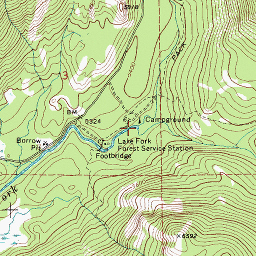 Topographic Map of South Fork Lake Fork, ID