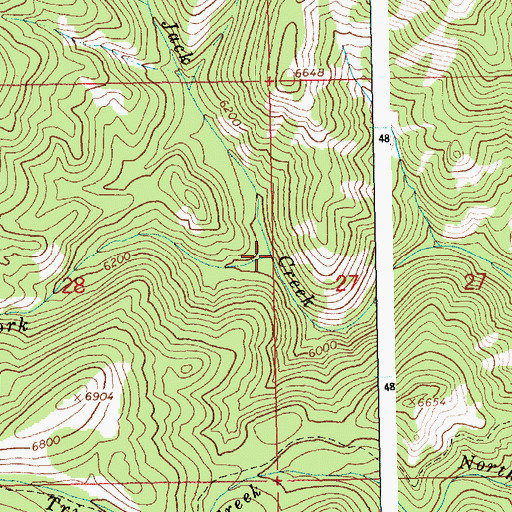 Topographic Map of South Fork Whiskey Jack Creek, ID