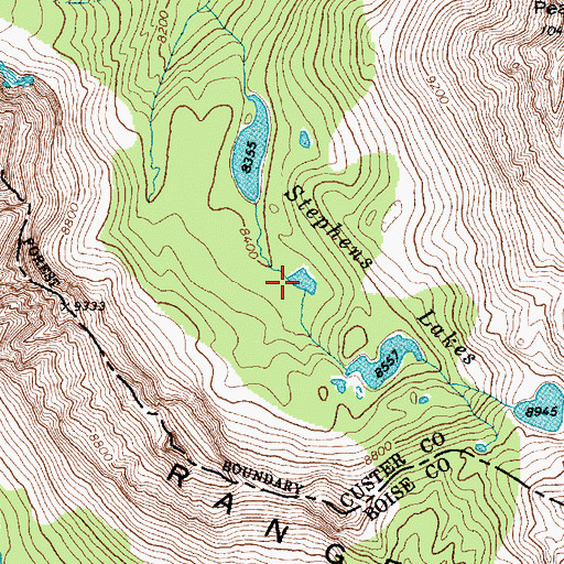 Topographic Map of Stevens Lakes, ID