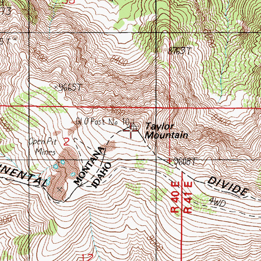 Topographic Map of Taylor Mountain, ID