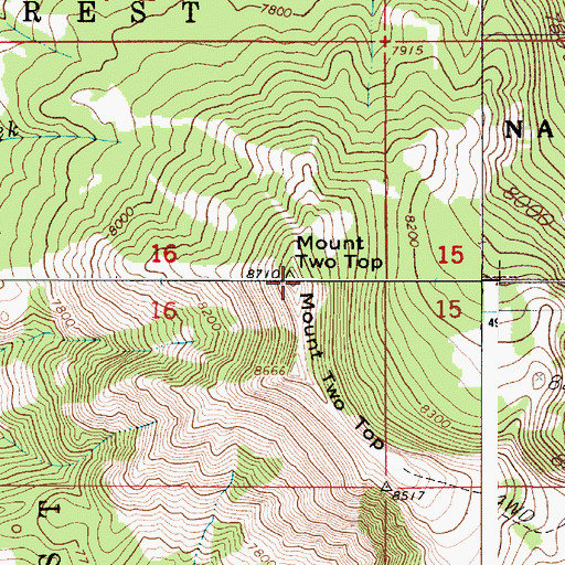 Topographic Map of Mount Two Top, ID
