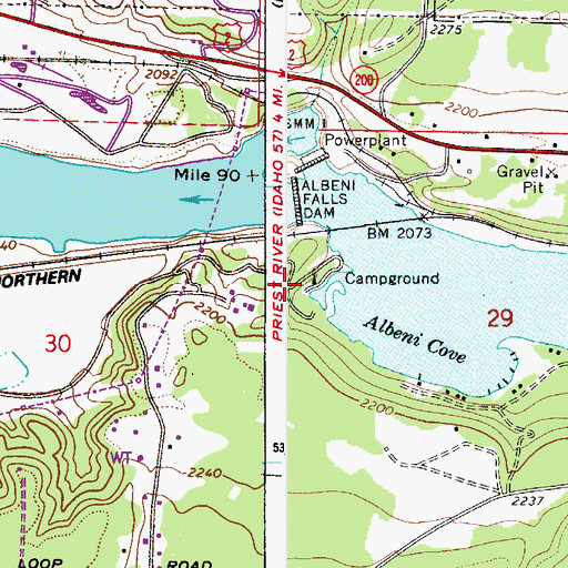 Topographic Map of Albeni Cove Campground, ID