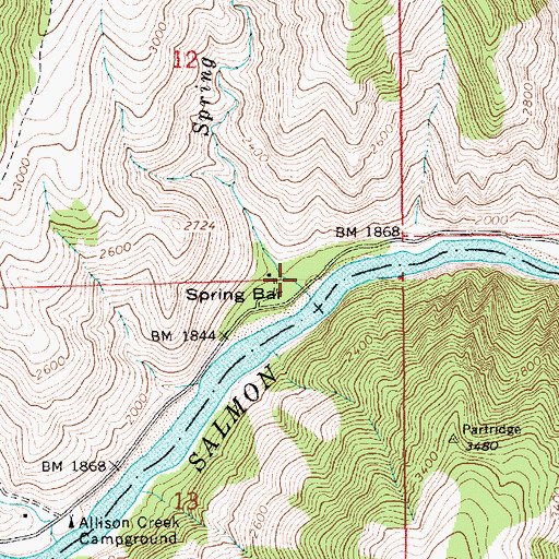 Topographic Map of Spring Bar Campground, ID
