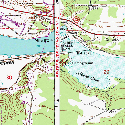 Topographic Map of Albeni Falls Campground, ID