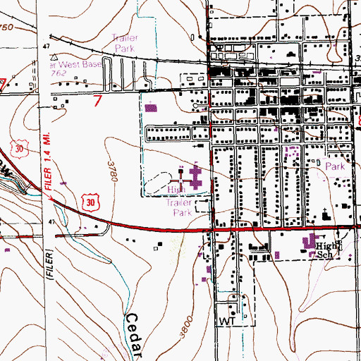 Topographic Map of Filer Junior High School, ID