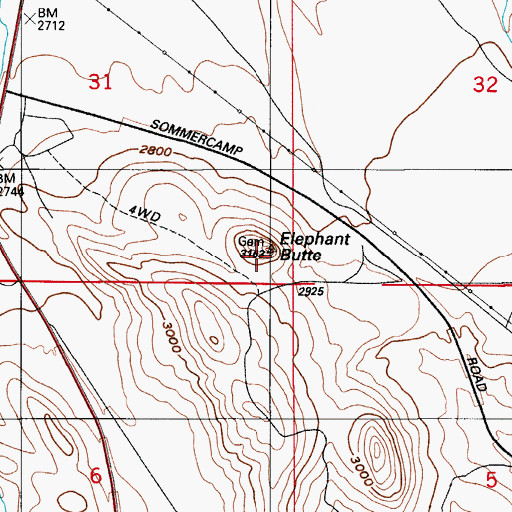 Topographic Map of Elephant Butte, ID
