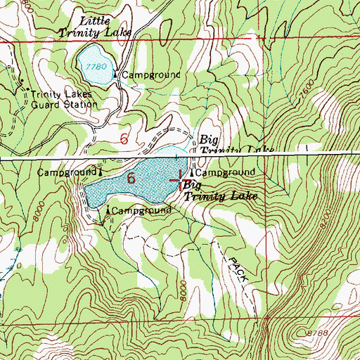 Topographic Map of Big Trinity lake Campground, ID