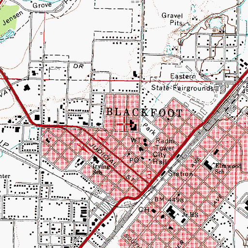 Topographic Map of Bingham Memorial Hospital, ID