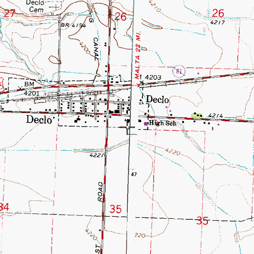 Topographic Map of Declo Elementary School, ID