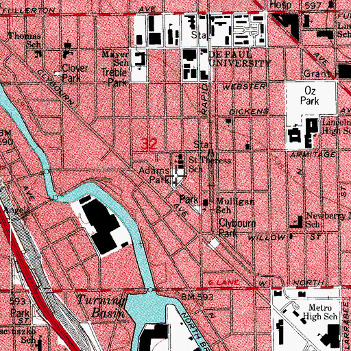 Topographic Map of Adams Park, IL