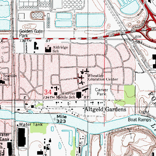 Topographic Map of Altgeld Gardens, IL