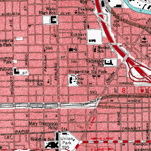 Topographic Map of Bickerdike Square Park, IL