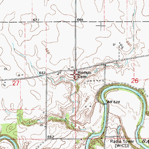 Topographic Map of Bodkin Cemetery, IL