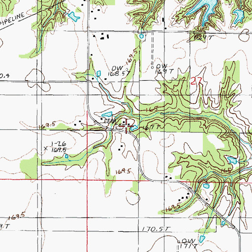 Topographic Map of Brick Cemetery, IL