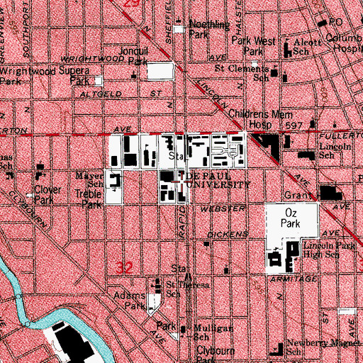 Topographic Map of DePaul University, IL
