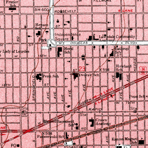 Topographic Map of Dvorak Elementary School, IL