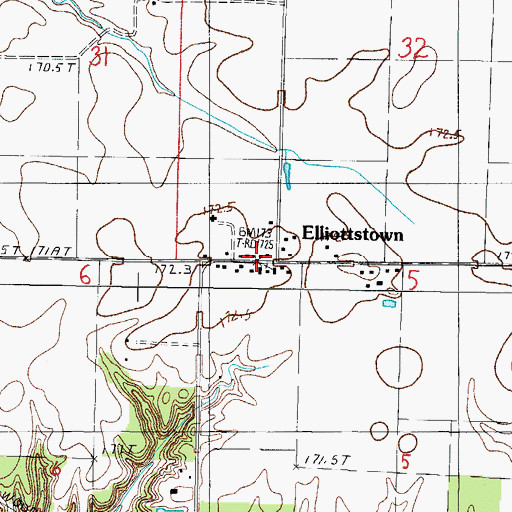 Topographic Map of Elliottstown, IL