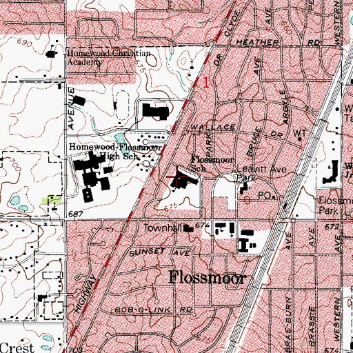 Topographic Map of Flossmoor School, IL