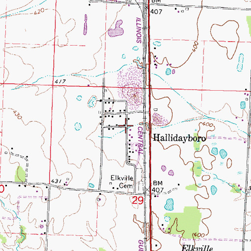 Topographic Map of Hallidayboro, IL