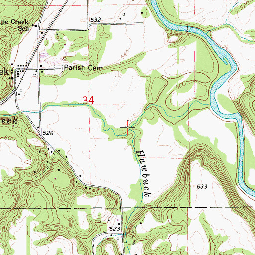 Topographic Map of Hawbuck Creek, IL
