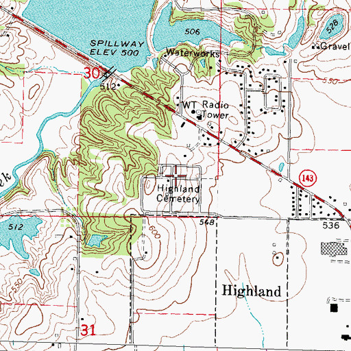 Topographic Map of Highland Family Cemetery, IL