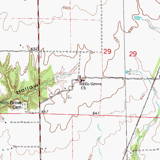Topographic Map of Hills Grove United Methodist Church, IL