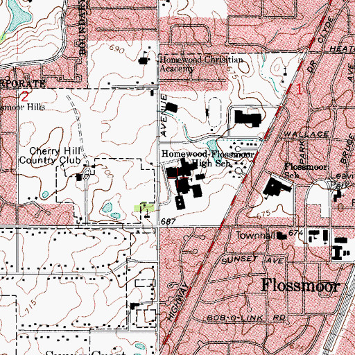 Topographic Map of Homewood-Flossmoor High School, IL