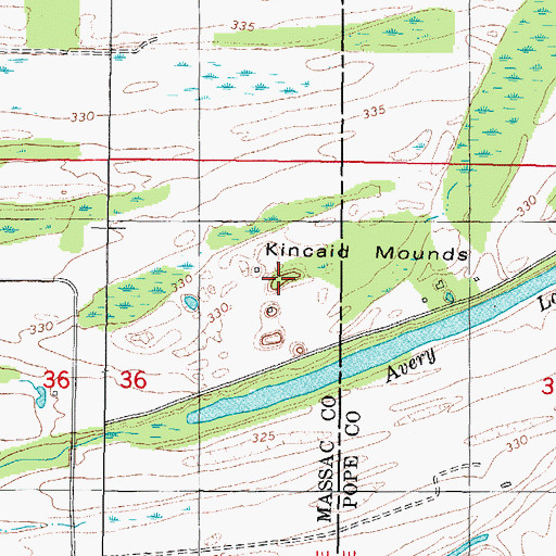 Topographic Map of Kincaid Mounds, IL