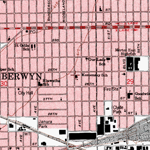 Topographic Map of Komensky Elementary School, IL