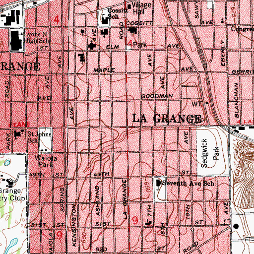 Topographic Map of La Grange, IL
