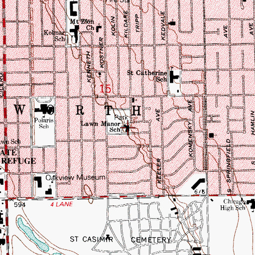 Topographic Map of Lawn Manor School, IL