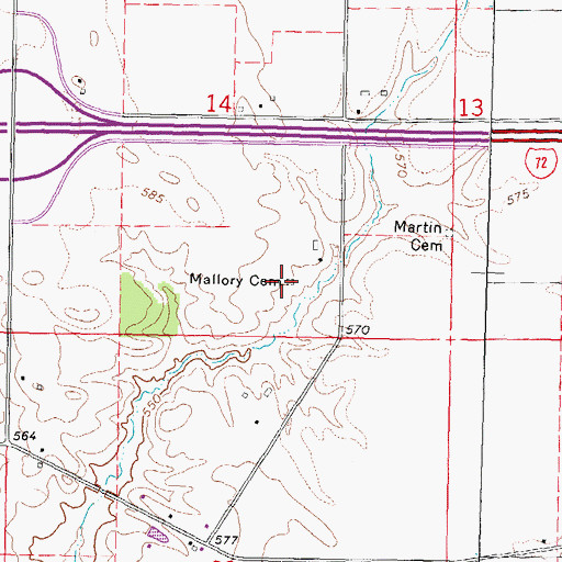 Topographic Map of Mallory Cemetery, IL