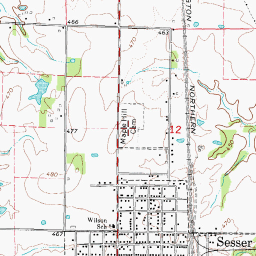Topographic Map of Maple Hill Cemetery, IL