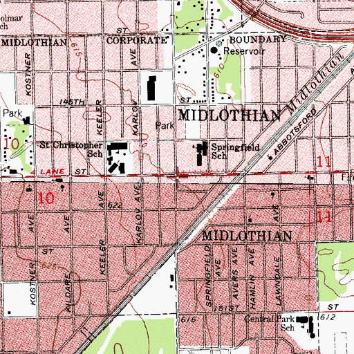 Topographic Map of Midlothian, IL