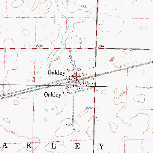 Topographic Map of Oakley, IL