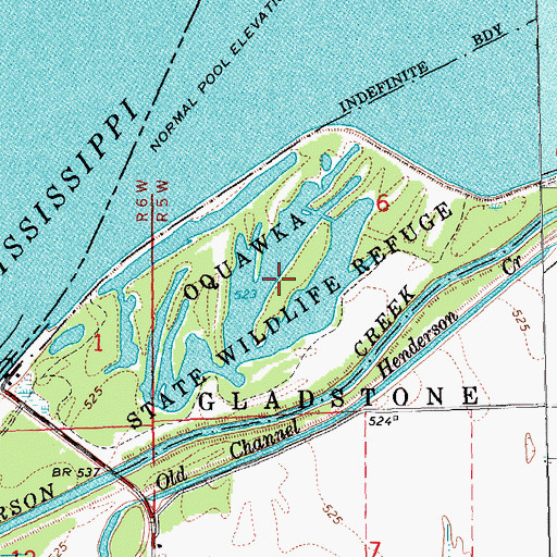 Topographic Map of Oquawka State Wildlife Refuge, IL