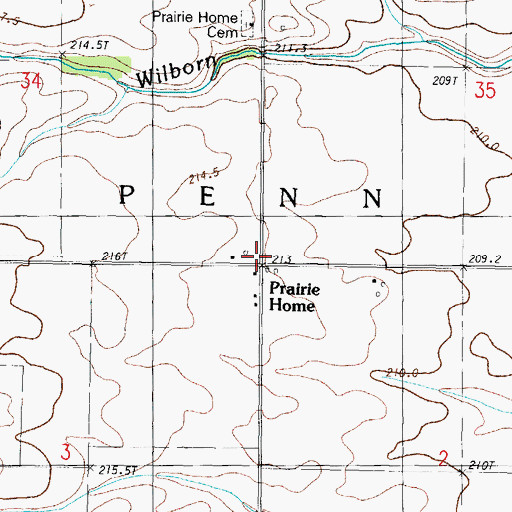 Topographic Map of Prairie Home, IL