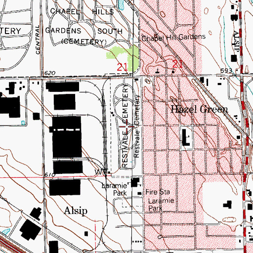 Topographic Map of Restvale Cemetery, IL