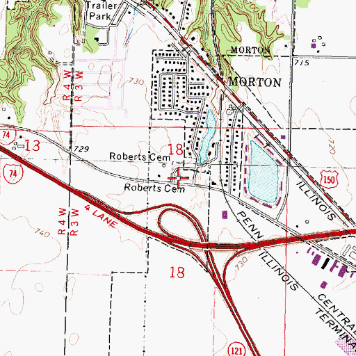 Topographic Map of Roberts Cemetery, IL