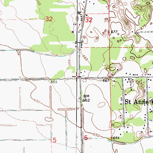 Topographic Map of Saint Anne Woods, IL