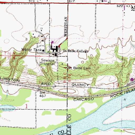 Topographic Map of Saint Bede Cemetery, IL