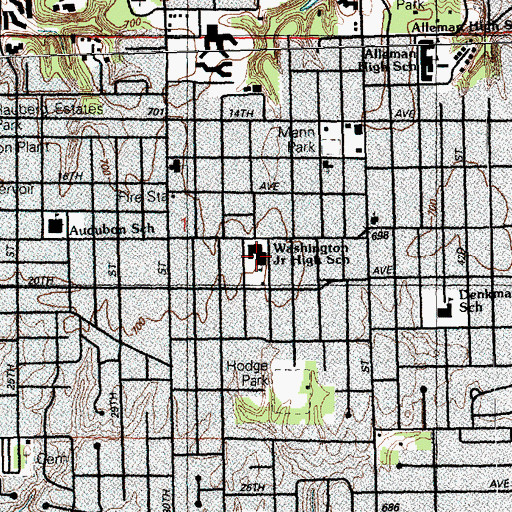 Topographic Map of Washington Junior High School, IL