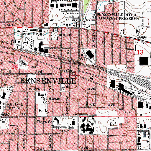 Topographic Map of Bensenville, IL