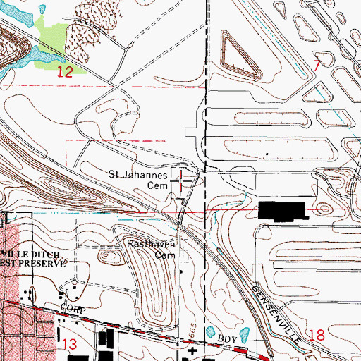 Topographic Map of Saint Johannes Cemetery, IL